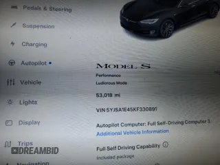 2019 Tesla Model S 100D с VIN 5YJSA1E45KF330891, выставлен на аукционе Copart как лот 48133005 с пробегом 53 018 миль миль и Списание • Salvage title. История ставок и продаж доступна на DreamBid. Изображение 9.