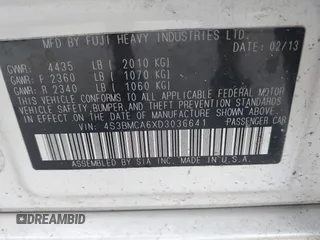 2013 Subaru Legacy 2.5i with VIN 4S3BMCA6XD3036641, listed as a IAAI auction lot 41947053 with 130,645 mi miles and . Bid and sale history available at DreamBid. Image 9.