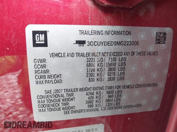 2021 Chevrolet Silverado 1500 LT with VIN 3GCUYDED9MG223006, listed as a IAAI auction lot 41846144 with 14,764 mi miles and . Bid and sale history available at DreamBid. Image 17.