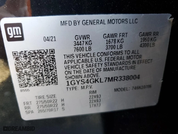 2021 Cadillac Escalade Sport Platinum with VIN 1GYS4GKL7MR338004, listed as a Copart auction lot 74951774 with 40,531 mi miles and Salvage Title. Bid and sale history available at carsss.com. Image 14.
