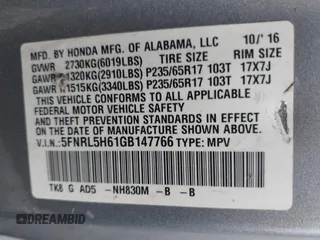 2016 Honda Odyssey EX-L with VIN 5FNRL5H61GB147766, listed as a IAAI auction lot 41822141 with 105,261 mi miles and . Bid and sale history available at DreamBid. Image 9.