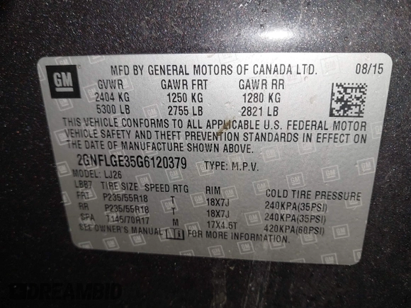 2016 Chevrolet Equinox LTZ with VIN 2GNFLGE35G6120379, listed as a IAAI auction lot 41595354 with 112,413 mi miles. Bid and sale history available at carsss.com. Image 9.