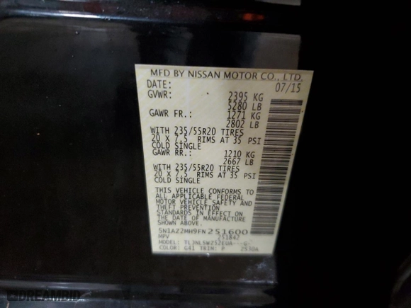 2015 Nissan Murano SL with VIN 5N1AZ2MH9FN251600, listed as a Copart auction lot 44208985 with 164,703 mi miles and Salvage Title. Bid and sale history available at carsss.com. Image 13.