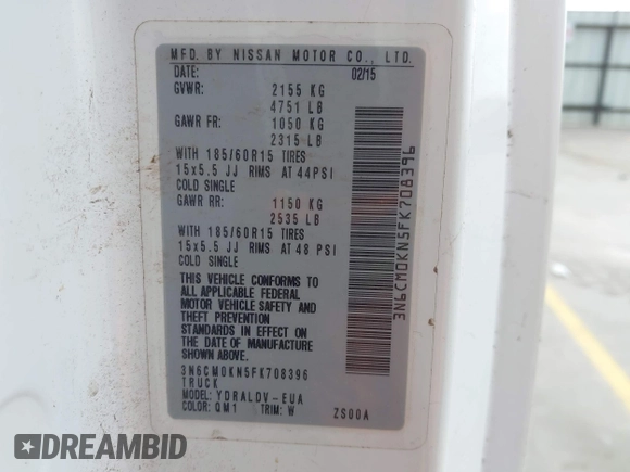 2015 Nissan NV200 SV with VIN 3N6CM0KN5FK708396, listed as a IAAI auction lot 42159968 with 91,168 mi miles and . Bid and sale history available at carsss.com. Image 9.