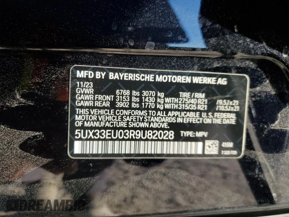 2024 BMW X5 M60i with VIN 5UX33EU03R9U82028, listed as a Copart auction lot 49480305 with 35,747 mi miles and Salvage Title. Bid and sale history available at carsss.com. Image 13.