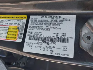2020 Ford Fusion Titanium with VIN 3FA6P0D9XLR131042, listed as a IAAI auction lot 42560444 with 95,351 mi miles and . Bid and sale history available at DreamBid. Image 9.