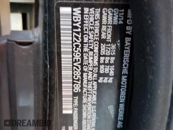 2014 BMW i3 с VIN WBY1Z2C59EV285786, выставлен на аукционе Copart как лот 83424914 с пробегом 65 565 миль миль и Списание • Salvage title. История ставок и продаж доступна на DreamBid. Изображение 12.