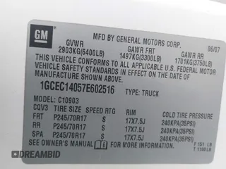 2007 Chevrolet Silverado 1500 Work Truck with VIN 1GCEC14057E602516, listed as a IAAI auction lot 41434497 with 276,087 mi miles. Bid and sale history available at carsss.com. Image 9.