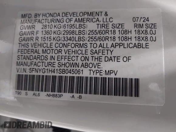 2025 Honda Pilot EX-L with VIN 5FNYG1H41SB045061, listed as a IAAI auction lot 41571217 with 7,971 mi miles and . Bid and sale history available at DreamBid. Image 9.