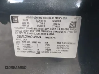 2012 Chevrolet Equinox LT w/1LT with VIN 2GNALDEK9C1330524, listed as a IAAI auction lot 41993492 with 140,929 mi miles. Bid and sale history available at carsss.com. Image 9.