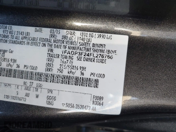 2015 Ford Focus SE with VIN 1FADP3F24FL276766, listed as a IAAI auction lot 41388348 with 59,579 mi miles. Bid and sale history available at carsss.com. Image 9.