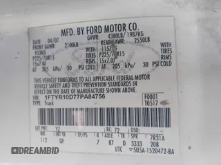 2007 Ford Ranger XL with VIN 1FTYR10D77PA84756, listed as a IAAI auction lot 42580710 with 180,367 mi miles and . Bid and sale history available at DreamBid. Image 9.