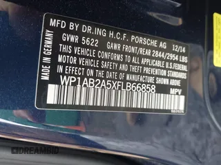 2015 Porsche Macan S with VIN WP1AB2A5XFLB66858, listed as a IAAI auction lot 41942974 with 110,325 mi miles. Bid and sale history available at carsss.com. Image 9.
