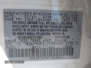 2015 Nissan Sentra S with VIN 3N1AB7AP8FY315861, listed as a IAAI auction lot 41862443 with 157,842 mi miles and . Bid and sale history available at DreamBid. Image 9.