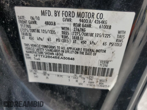 2011 Ford Super Duty F-250 SRW XL with VIN 1FT7X2B64BEA50848, listed as a Copart auction lot 65057124 with Not Provided miles and Non Repairable. Bid and sale history available at carsss.com. Image 12.