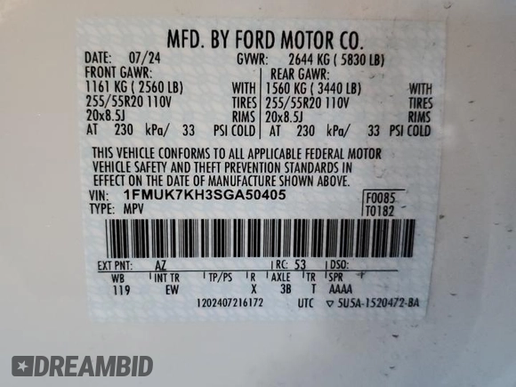 2025 Ford Explorer ST-Line with VIN 1FMUK7KH3SGA50405, listed as a Copart auction lot 49853135 with 6,287 mi miles and Salvage title. Bid and sale history available at DreamBid. Image 13.