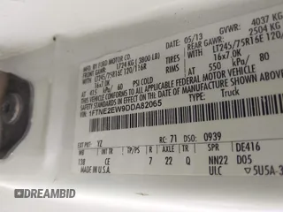 2013 Ford Econoline Cargo Commercial with VIN 1FTNE2EW9DDA82065, listed as a IAAI auction lot 42073299 with 259,758 mi miles and . Bid and sale history available at DreamBid. Image 9.