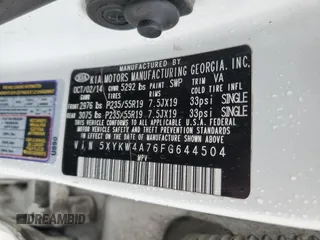 2015 Kia Sorento SX with VIN 5XYKW4A76FG644504, listed as a Copart auction lot 46346555 with 210,345 mi miles and Salvage Title. Bid and sale history available at carsss.com. Image 15.