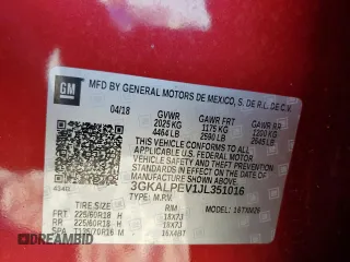 2018 GMC Terrain SLT with VIN 3GKALPEV1JL351016, listed as a Copart auction lot 44307305 with 113,375 mi miles and Salvage Title. Bid and sale history available at DreamBid. Image 14.