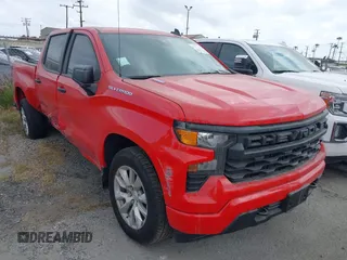 2025 Chevrolet Silverado 1500 Custom with VIN 1GCPABEK2SZ132029, listed as a IAAI auction lot 41791262 with 2,458 mi miles and . Bid and sale history available at DreamBid. Image 1.