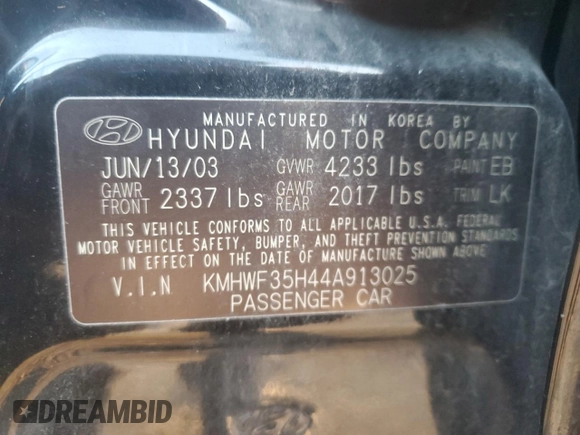 2004 Hyundai Sonata GLS with VIN KMHWF35H44A913025, listed as a Copart auction lot 77154804 with 113,262 mi miles and Salvage Title. Bid and sale history available at carsss.com. Image 12.