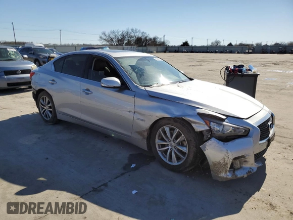2014 Infiniti Q50 Hybrid Premium with VIN JN1AV7AP1EM692234, listed as a Copart auction lot 48697525 with 104,586 mi miles and Salvage Title. Bid and sale history available at DreamBid. Image 4.