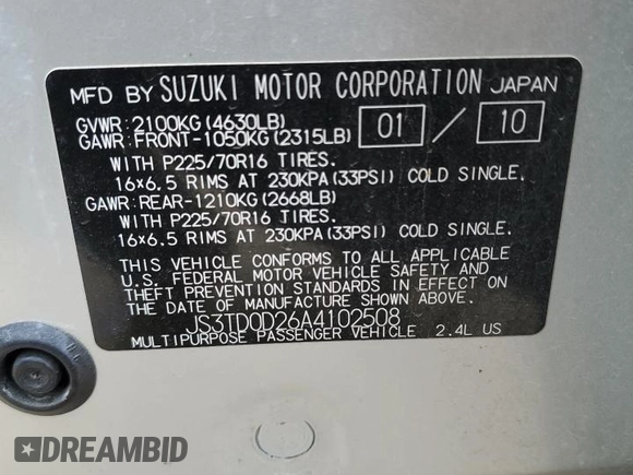 2010 Suzuki Grand Vitara Premium with VIN JS3TD0D26A4102508, listed as a Copart auction lot 80582204 with 158,733 mi miles and Clean title. Bid and sale history available at DreamBid. Image 13.