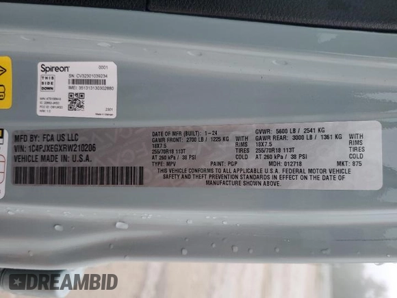 2024 Jeep Wrangler Sahara with VIN 1C4PJXEGXRW210206, listed as a Copart auction lot 58059115 with 14,492 mi miles and Salvage title. Bid and sale history available at DreamBid. Image 14.