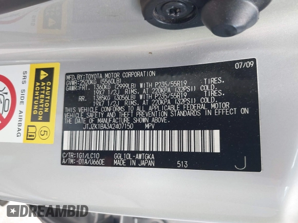 2010 Lexus RX 350 с VIN JTJZK1BA3A2407150, выставлен на аукционе IAAI как лот 40417330 с пробегом 67 950 миль миль и . История ставок и продаж доступна на DreamBid. Изображение 9.