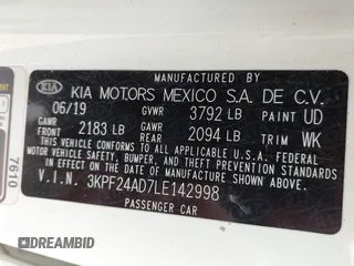 2020 Kia Forte LXS with VIN 3KPF24AD7LE142998, listed as a IAAI auction lot 42051498 with 166,013 mi miles and . Bid and sale history available at carsss.com. Image 9.