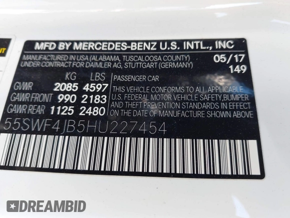 2017 Mercedes-Benz C 300 with VIN 55SWF4JB5HU227454, listed as a IAAI auction lot 41998179 with 74,392 mi miles and . Bid and sale history available at carsss.com. Image 9.