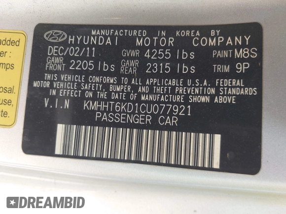 2012 Hyundai Genesis Coupe Premium z VIN KMHHT6KD1CU077921, wystawiony jako IAAI lot #42088927 z przebiegiem 188 023 mil mil oraz . Historia ofert i sprzedaży dostępna na DreamBid. Obrazek 9.