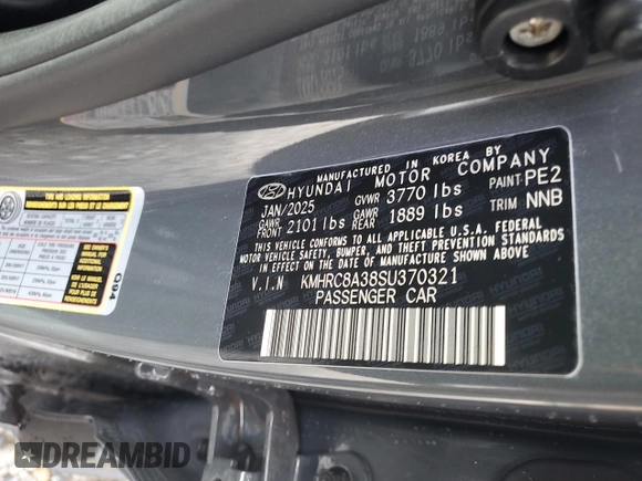 2025 Hyundai Venue SEL with VIN KMHRC8A38SU370321, listed as a Copart auction lot 60707655 with 3,076 mi miles and Clean title. Bid and sale history available at DreamBid. Image 13.