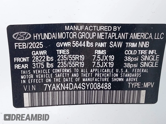2025 Hyundai Ioniq 5 z VIN 7YAKN4DA4SY008488, wystawiony jako IAAI lot #42460932 z przebiegiem 703 mil mil oraz . Historia ofert i sprzedaży dostępna na DreamBid. Obrazek 9.