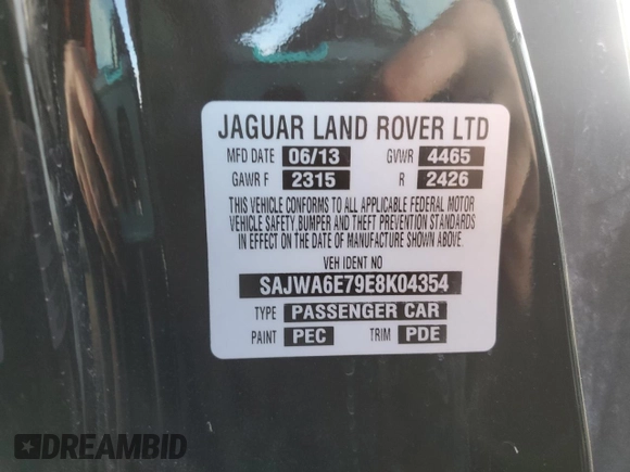 2014 Jaguar F-Type V6 with VIN SAJWA6E79E8K04354, listed as a Copart auction lot 51236535 with 97,899 mi miles and Clean Title. Bid and sale history available at DreamBid. Image 12.