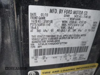 2013 Ford Expedition Max XLT with VIN 1FMJK1H52DEF27790, listed as a IAAI auction lot 41903546 with 212,276 mi miles and . Bid and sale history available at DreamBid. Image 9.