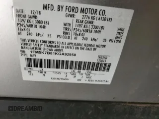 2019 Ford Explorer with VIN 1FM5K7B81KGA92950, listed as a Copart auction lot 88860035 with 136,160 mi miles and Clean title. Bid and sale history available at DreamBid. Image 13.