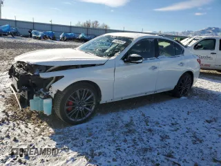 2021 Infiniti Q50 Red Sport 400 with VIN JN1FV7DR7MM880385, listed as a Copart auction lot 44394645 with 48,343 mi miles and Salvage Title. Bid and sale history available at carsss.com. Image 1.
