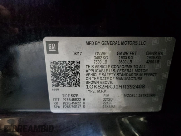 2017 GMC Yukon XL Denali with VIN 1GKS2HKJ1HR392408, listed as a Copart auction lot 50639845 with 193,455 mi miles and Clean Title. Bid and sale history available at carsss.com. Image 13.