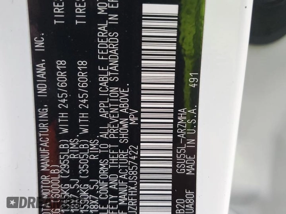2018 Toyota Highlander SE z VIN 5TDJZRFHXJS857422, wystawiony jako Copart lot #84721464 z przebiegiem Nie podano mil oraz Nie do naprawy • Non repairable. Historia ofert i sprzedaży dostępna na DreamBid. Obrazek 13.