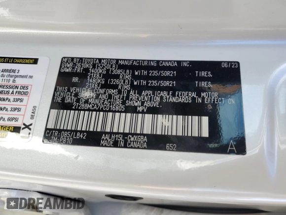 2023 Lexus RX with VIN 2T2BBMCA7PC016805, listed as a Copart auction lot 87899685 with 20,693 mi miles and Salvage Title. Bid and sale history available at carsss.com. Image 13.