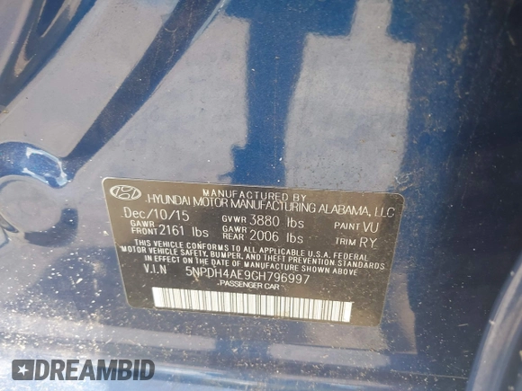 2016 Hyundai Elantra SE with VIN 5NPDH4AE9GH796997, listed as a IAAI auction lot 42185019 with 85,448 mi miles and . Bid and sale history available at DreamBid. Image 9.