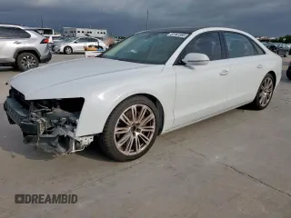 2014 Audi A8 3.0T with VIN WAURGAFD1EN013057, listed as a Copart auction lot 61161595 with 103,560 mi miles and Salvage title. Bid and sale history available at DreamBid. Image 1.
