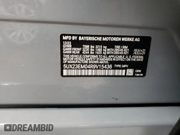 2024 BMW X7 xDrive40i with VIN 5UX23EM04R9V15436, listed as a Copart auction lot 46265095 with 5,504 mi miles and Salvage Title. Bid and sale history available at carsss.com. Image 12.