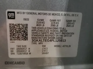 2023 GMC Terrain SLE with VIN 3GKALTEG4PL125913, listed as a Copart auction lot 57597685 with 53,450 mi miles and Salvage title. Bid and sale history available at DreamBid. Image 13.