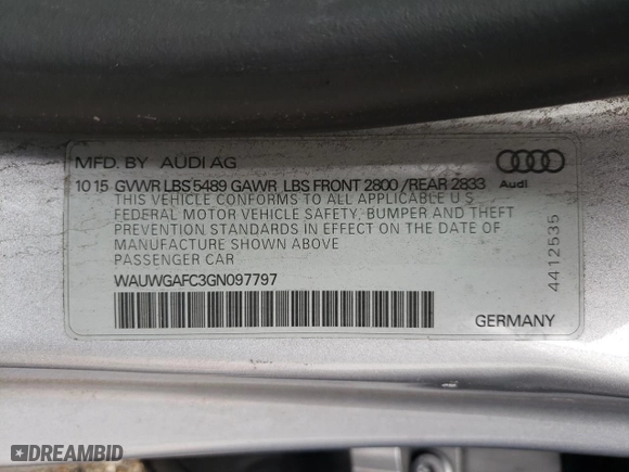 2016 Audi A7 3.0 Premium Plus with VIN WAUWGAFC3GN097797, listed as a Copart auction lot 66971372 with 70,866 mi miles. Bid and sale history available at carsss.com. Image 10.