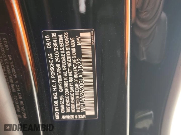 2016 Porsche Cayenne с VIN WP1AA2A20GLA11522, выставлен на аукционе Copart как лот 62493555 с пробегом 43 757 миль миль и Списание • Salvage title. История ставок и продаж доступна на DreamBid. Изображение 13.