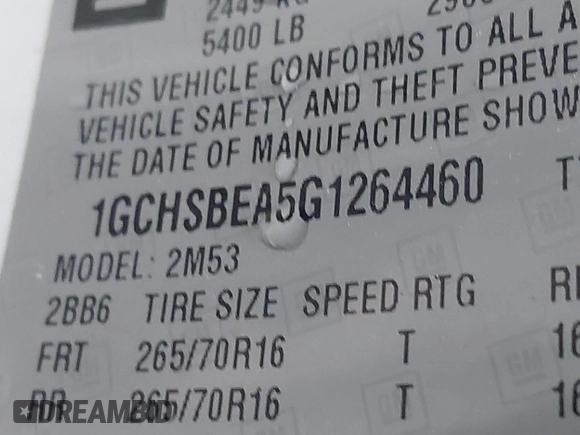 2016 Chevrolet Colorado 2WD WT with VIN 1GCHSBEA5G1264460, listed as a IAAI auction lot 41535998 with 152,032 mi miles and . Bid and sale history available at DreamBid. Image 9.