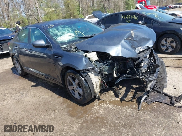 2015 Kia Optima LX with VIN KNAGM4A74F5569738, listed as a IAAI auction lot 41980622 with 161,434 mi miles. Bid and sale history available at carsss.com. Image 1.
