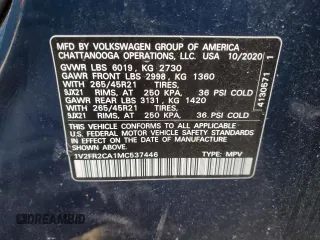 2021 Volkswagen Atlas SEL Premium R-Line with VIN 1V2FR2CA1MC537446, listed as a Copart auction lot 42695215 with 53,537 mi miles and Non repairable. Bid and sale history available at DreamBid. Image 15.
